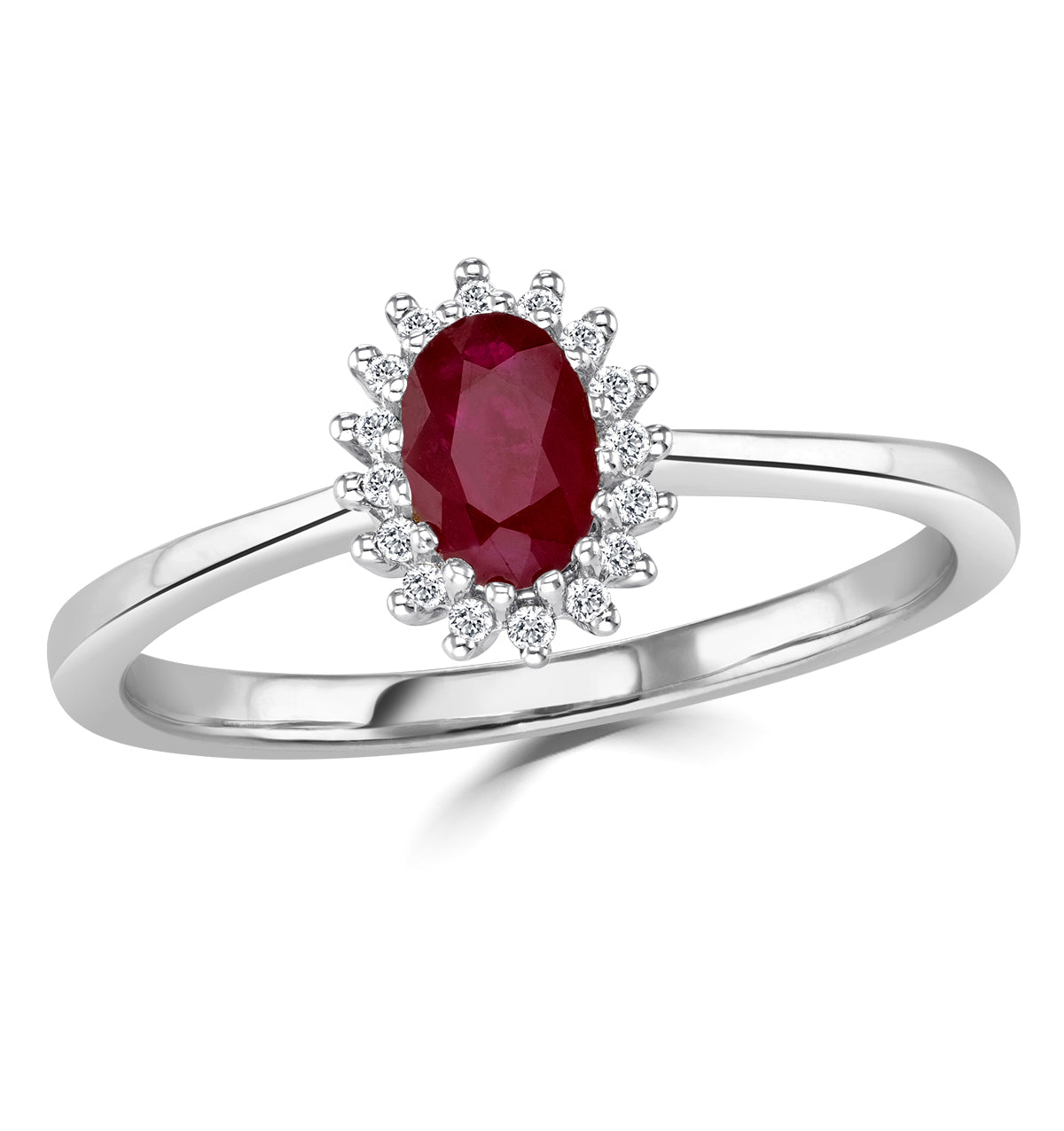 Ruby 6 x 4mm And Diamond 9K White Gold Ring A4435
